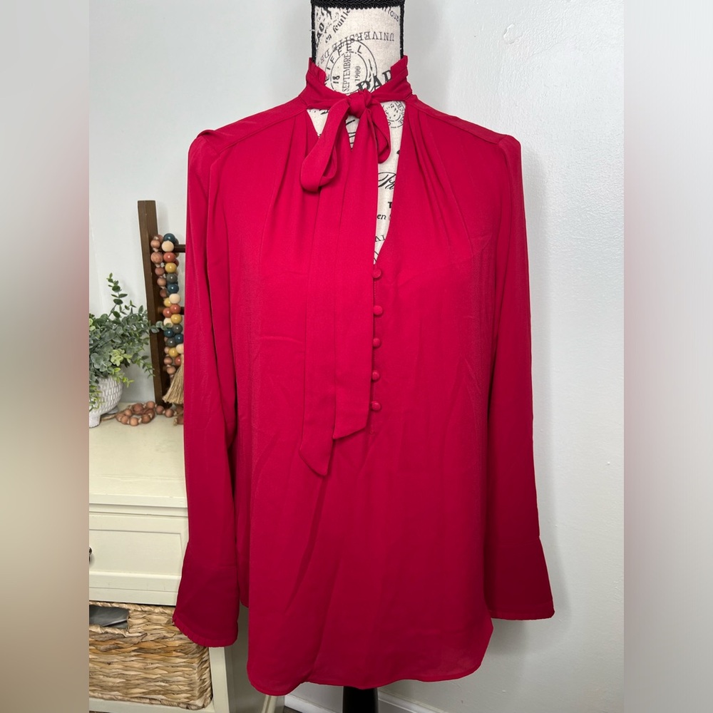 White House Black Market Red Tie Top